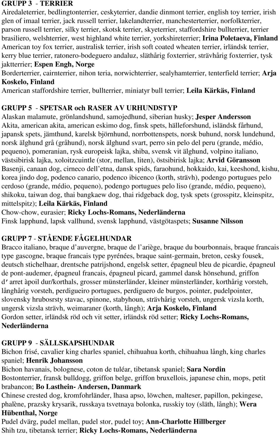 Poletaeva, Finland American toy fox terrier, australisk terrier, irish soft coated wheaten terrier, irländsk terrier, kerry blue terrier, ratonero-bodeguero andaluz, släthårig foxterrier, strävhårig