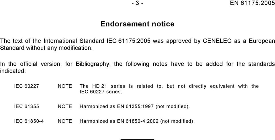 In the official version, for Bibliography, the following notes have to be added for the standards indicated: IEC 60227 NOTE