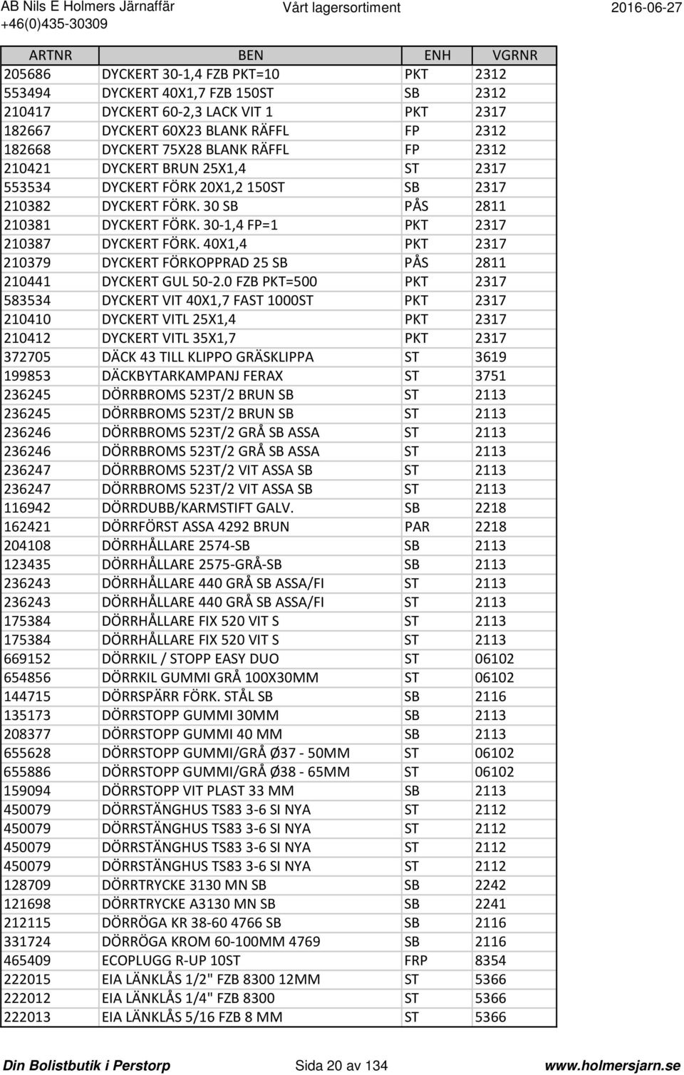 40X1,4 PKT 2317 210379 DYCKERT FÖRKOPPRAD 25 SB PÅS 2811 210441 DYCKERT GUL 50 2.