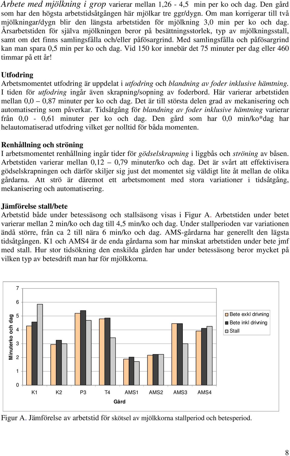 Årsarbetstiden för själva mjölkningen beror på besättningsstorlek, typ av mjölkningsstall, samt om det finns samlingsfålla och/eller påfösargrind.