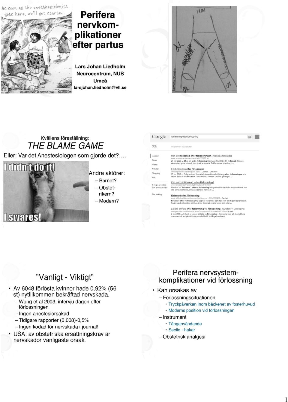 " Wong et al 2003, intervju dagen efter förlossningen" Ingen anestesiorsakad" Tidigare rapporter (0,008)-0,5%" Ingen kodad för nervskada i journal!