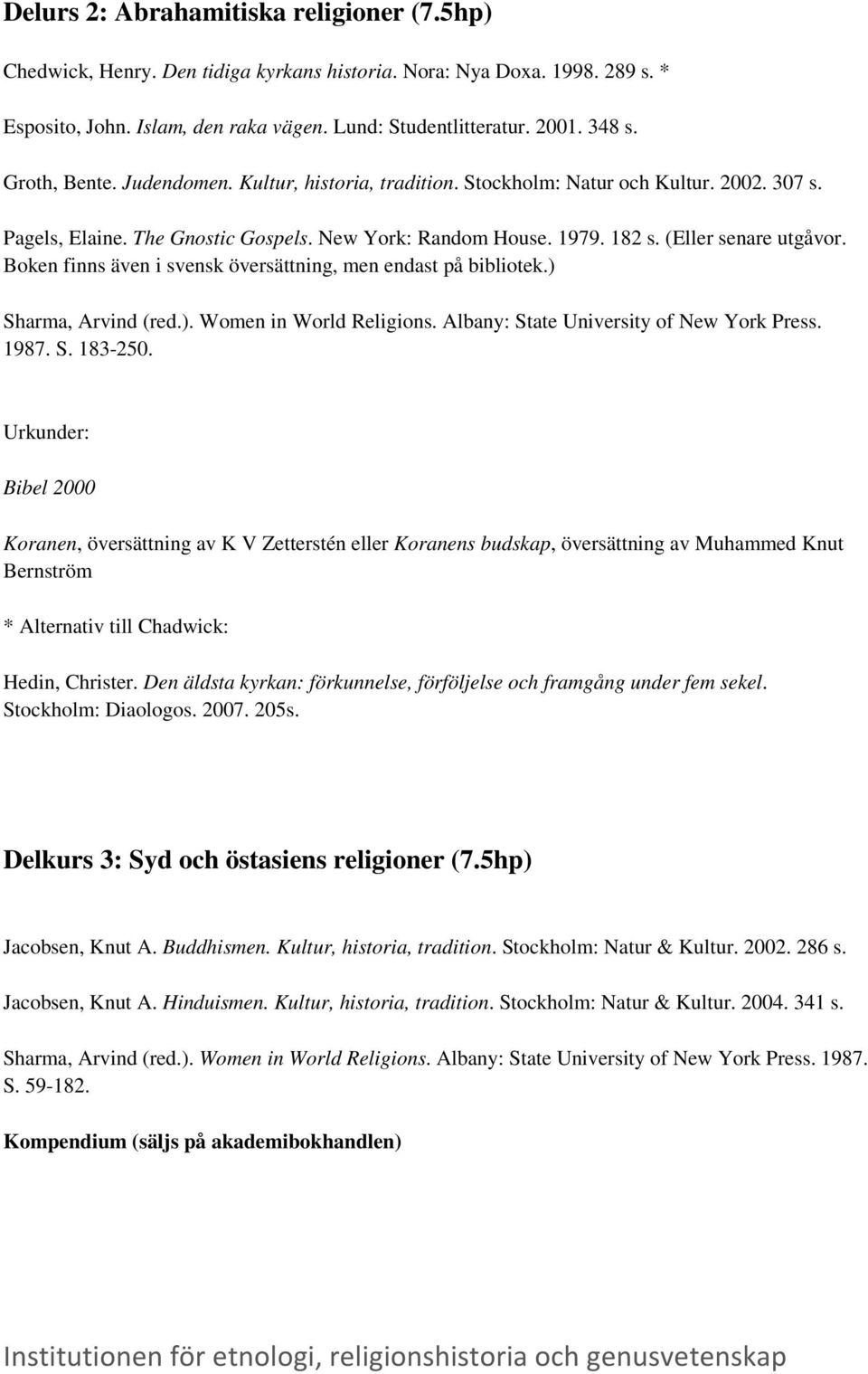 Boken finns även i svensk översättning, men endast på bibliotek.) Sharma, Arvind (red.). Women in World Religions. Albany: State University of New York Press. 1987. S. 183-250.