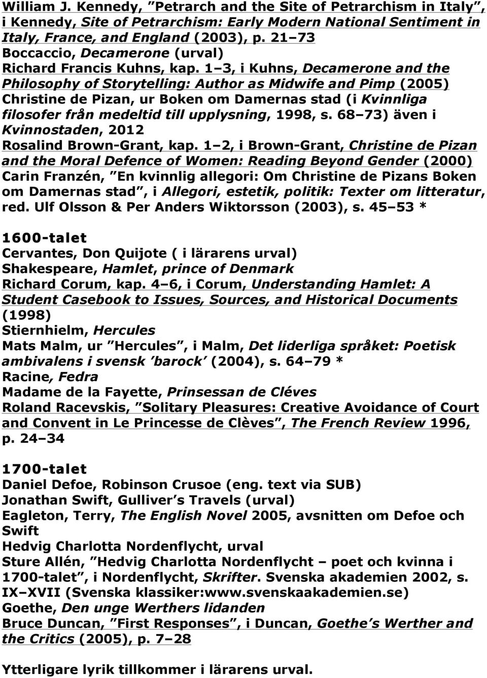 1 3, i Kuhns, Decamerone and the Philosophy of Storytelling: Author as Midwife and Pimp (2005) Christine de Pizan, ur Boken om Damernas stad (i Kvinnliga filosofer från medeltid till upplysning,