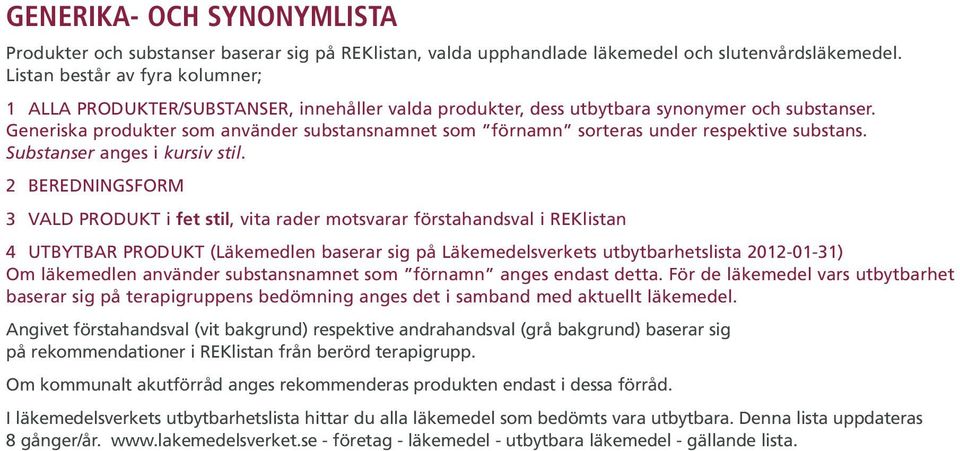 Generiska produkter som använder substansnamnet som förnamn sorteras under respektive substans. Substanser anges i kursiv stil.