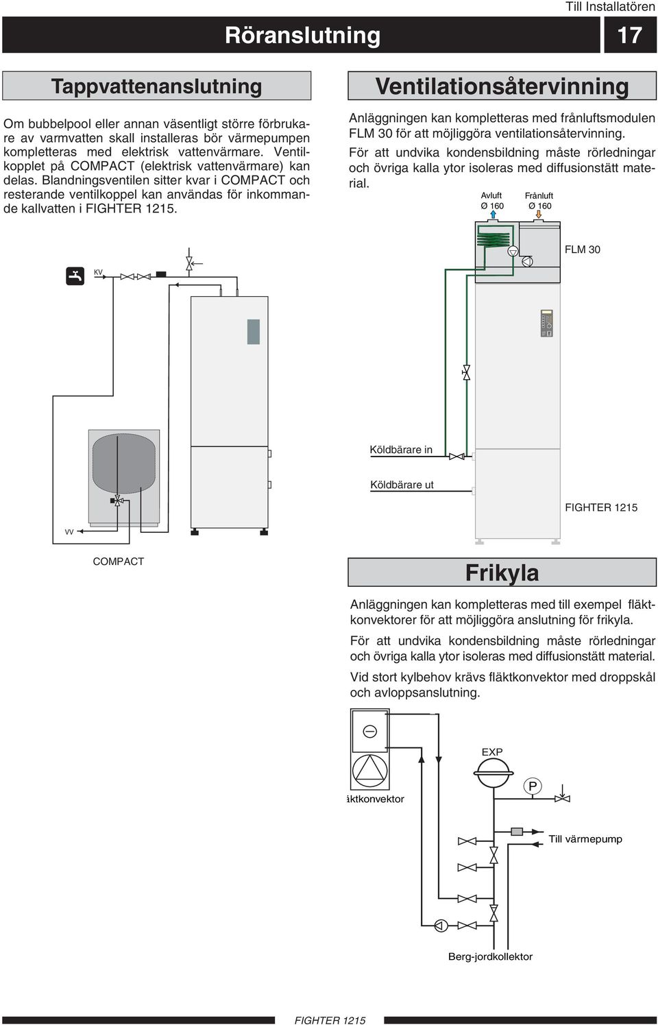 värmepumpen kompletteras med elektrisk vattenvärmare. Ventilkopplet på COMPACT (elektrisk vattenvärmare) kan delas.