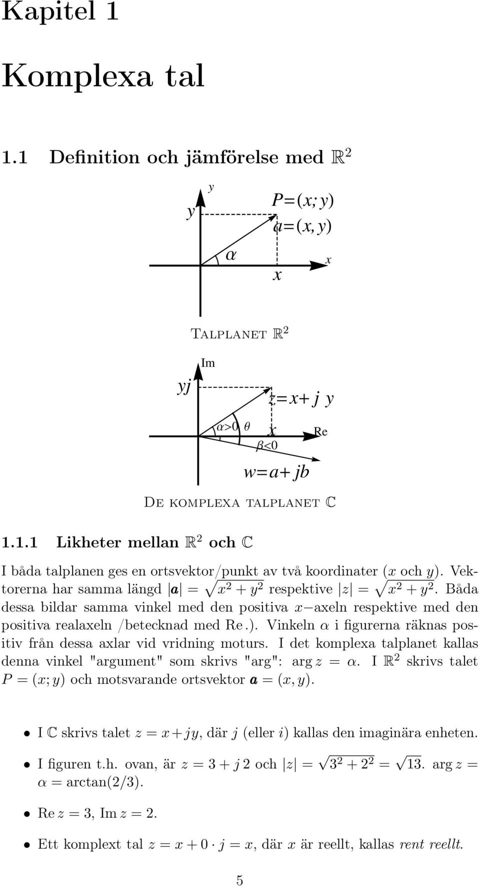 Vinkeln α i figurerna räknas positiv från dessa axlar vid vridning moturs. I det komplexa talplanet kallas denna vinkel "argument" som skrivs "arg": arg z = α.