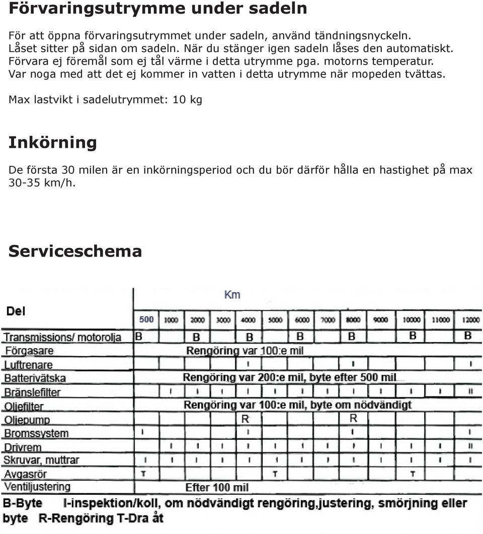 Förvara ej föremål som ej tål värme i detta utrymme pga. motorns temperatur.