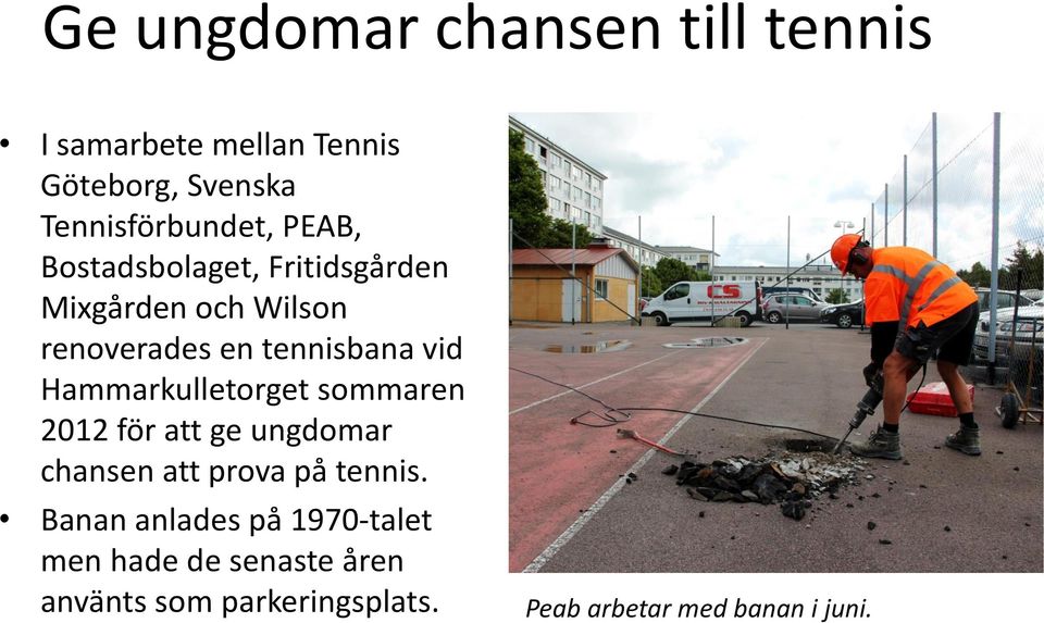 Hammarkulletorget sommaren 2012 för att ge ungdomar chansen att prova på tennis.