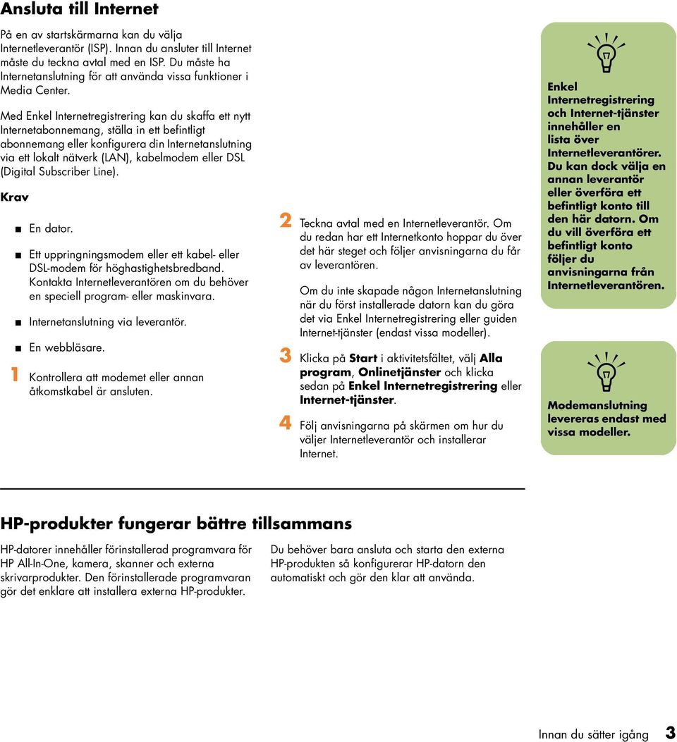 Med Ekel Iteretregistrerig ka du skaffa ett ytt Iteretaboemag, ställa i ett befitligt aboemag eller kofigurera di Iteretaslutig via ett lokalt ätverk (LAN), kabelmodem eller DSL (Digital Subscriber