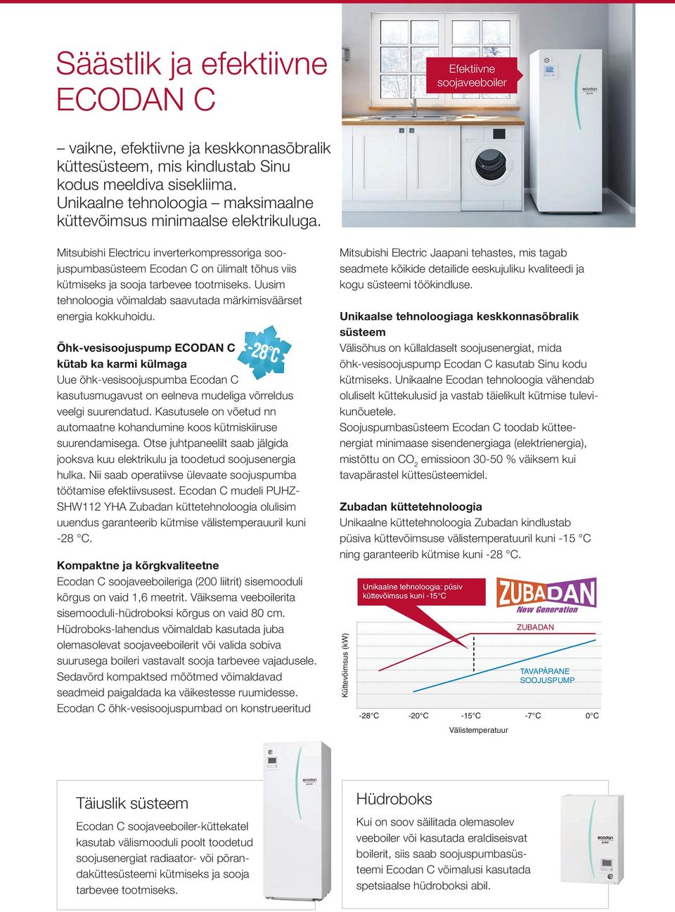 Mitsubishi Electricu inverterkompressoriga soojuspumbasüsteem Ecodan C on ülimalt tõhus viis kütmiseks ja sooja tarbevee tootmiseks.