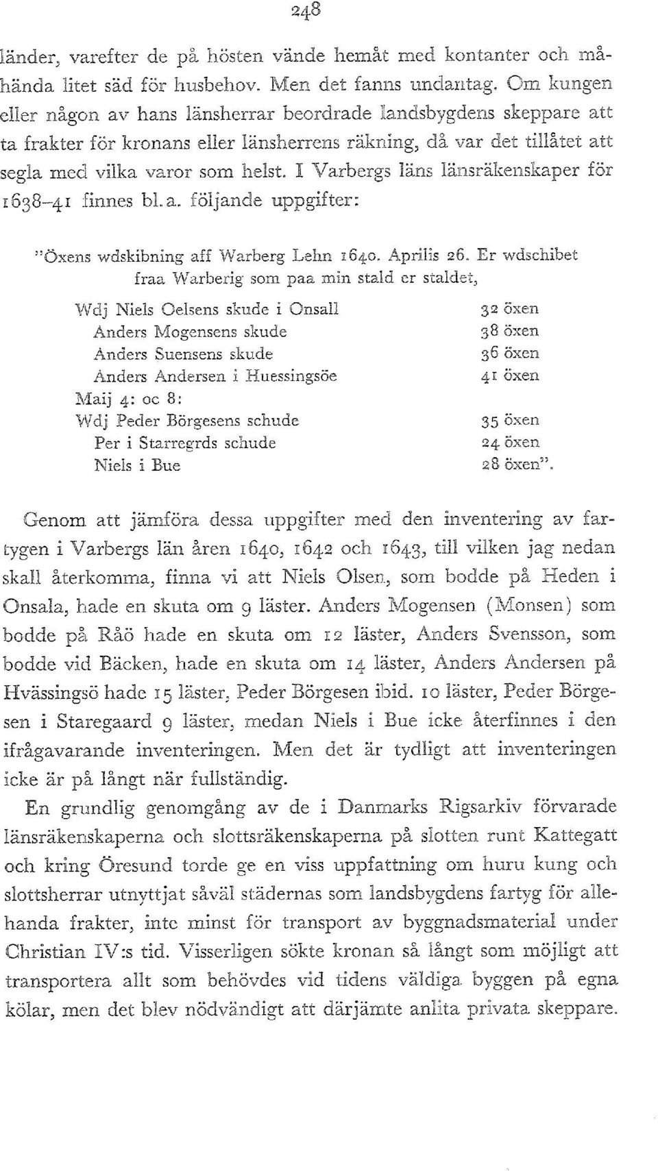I Varbergs låns lånsråkenskaper for 84 finnes bl.a. foljande uppgifter: "Oxens wdskibning aff Warberg Lehn 40. Aprilis.