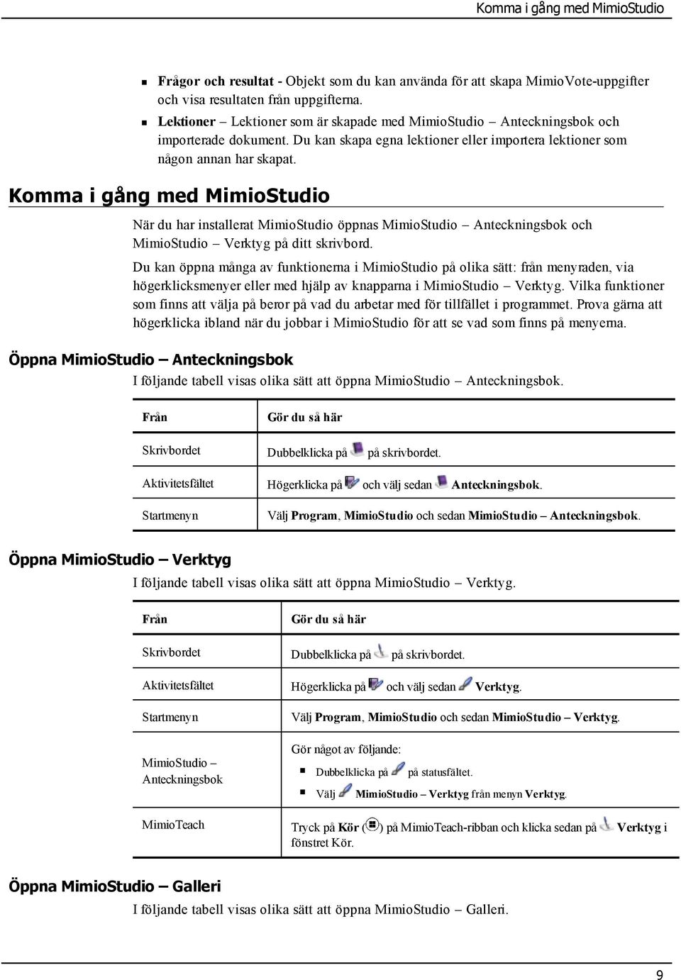 Komma i gång med MimioStudio När du har installerat MimioStudio öppnas MimioStudio Anteckningsbok och MimioStudio Verktyg på ditt skrivbord.