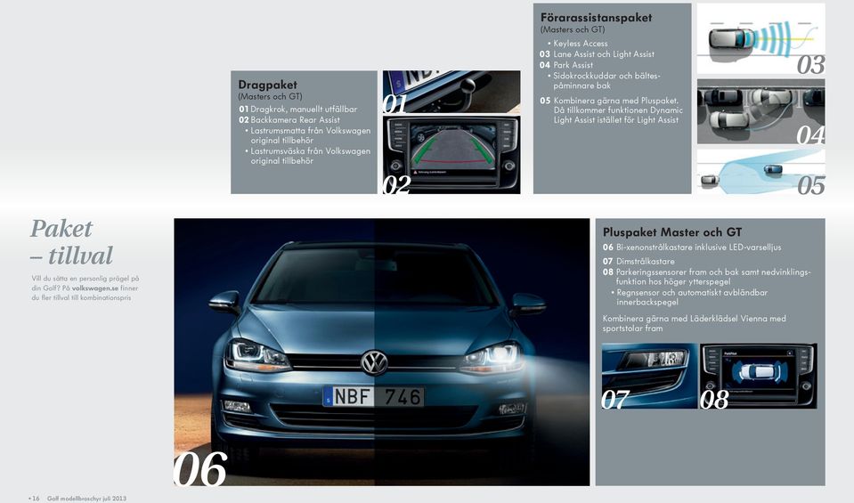 Då till kommer funktionen Dynamic Light Assist istället för Light Assist 03 04 05 Paket tillval Vill du sätta en personlig prägel på din Golf? På volkswagen.