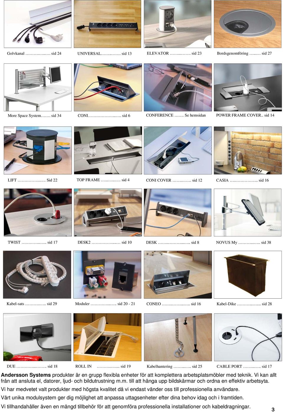 ...... sid 16 Kabel-Dike...... sid 28 DUE..... sid 18 ROLL IN..... sid 19 Kabelhantering..... sid 25 CABLE PORT.