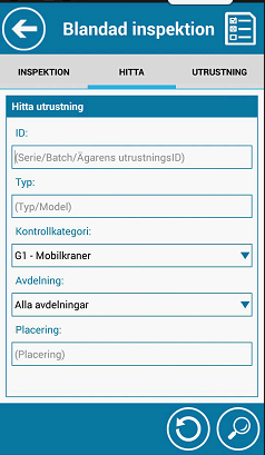 Listor som skapats (inspektioner) visas i rutan Inspektionslista.