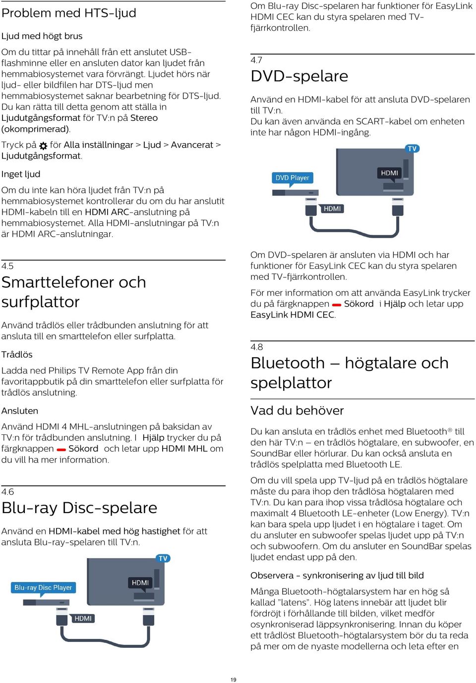 Ljudet hörs när ljud- eller bildfilen har DTS-ljud men hemmabiosystemet saknar bearbetning för DTS-ljud.