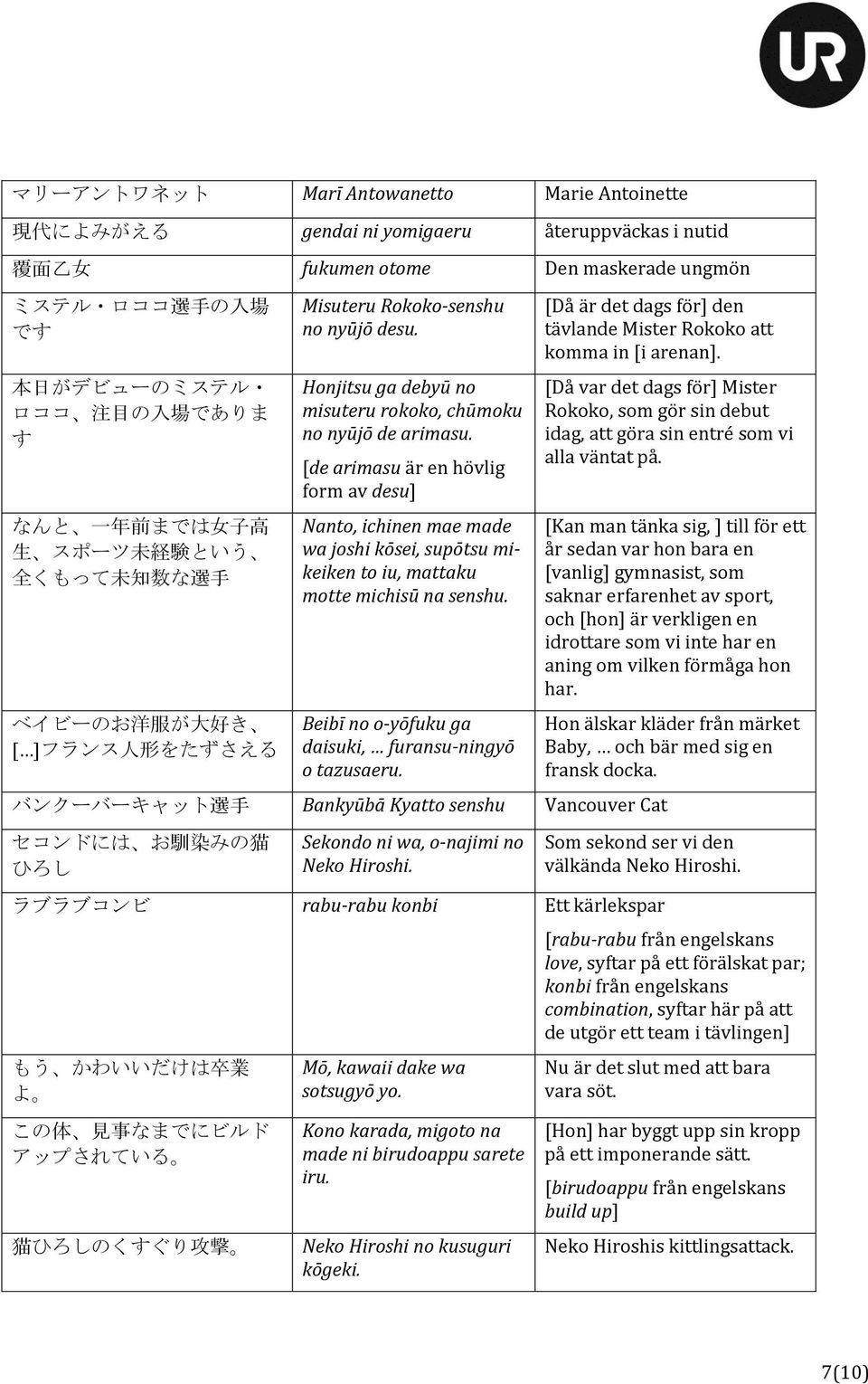 [de arimasu är en hövlig form av desu] Nanto, ichinen mae made wa joshi kōsei, supōtsu mikeiken to iu, mattaku motte michisū na senshu. Beibī no o-yōfuku ga daisuki, furansu-ningyō o tazusaeru.