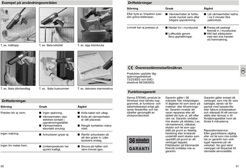 Håll fast påskjutaren med den ena handen vid frammatning. T. ex. tvålkopp T. ex. fästa kökslist T. ex. laga blomkruka Överensstämmelseförsäkran Produkten uppfyller lågspänningsdirektivet 73/23/EEG och EMCdirektivet 89/336/EEG.