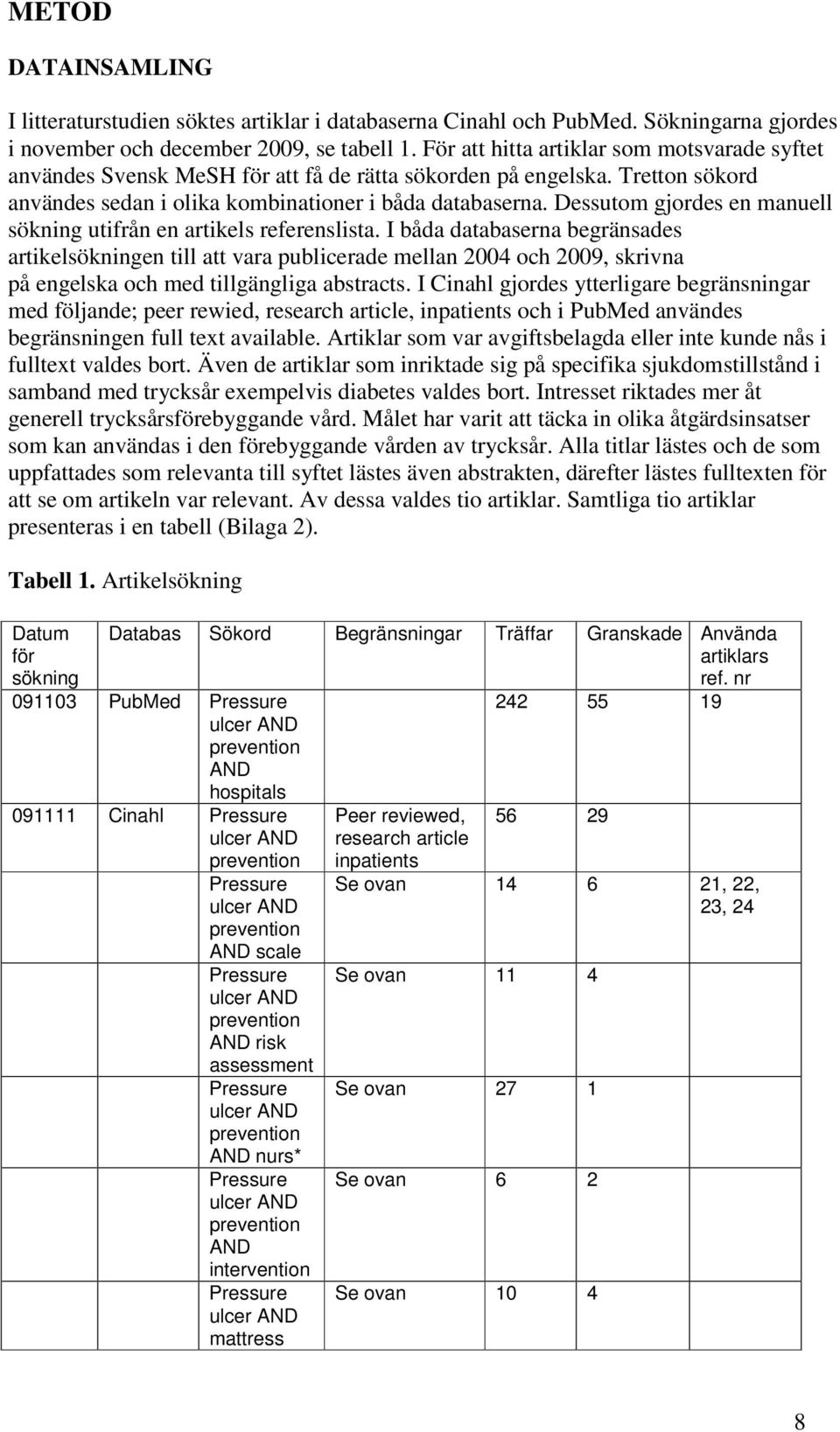 Dessutom gjordes en manuell sökning utifrån en artikels referenslista.