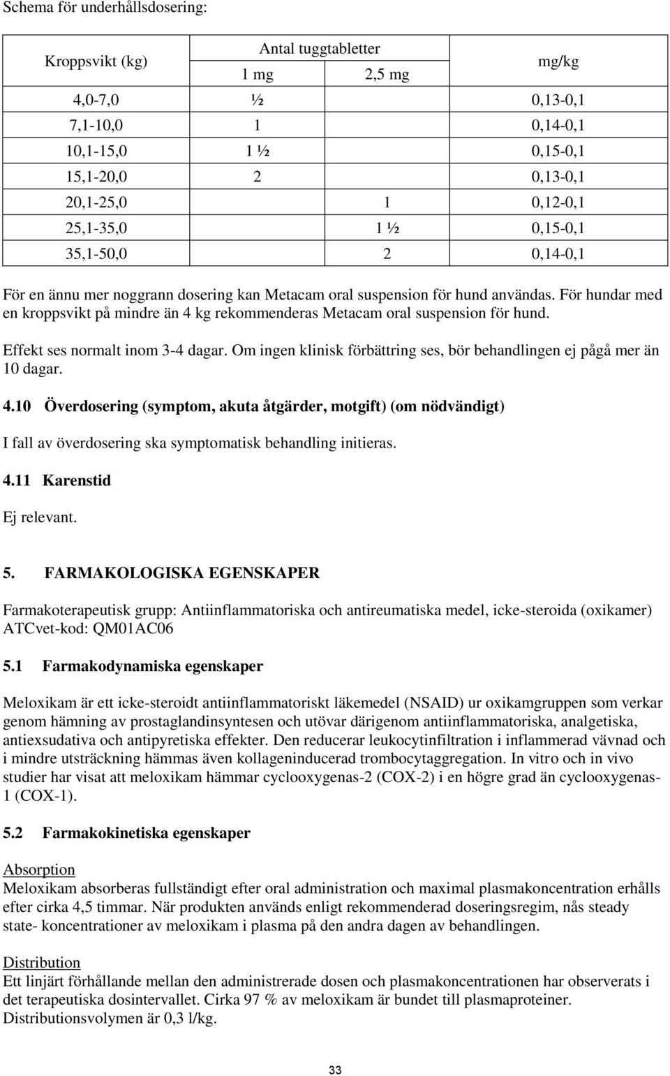 För hundar med en kroppsvikt på mindre än 4 kg rekommenderas Metacam oral suspension för hund. Effekt ses normalt inom 3-4 dagar.