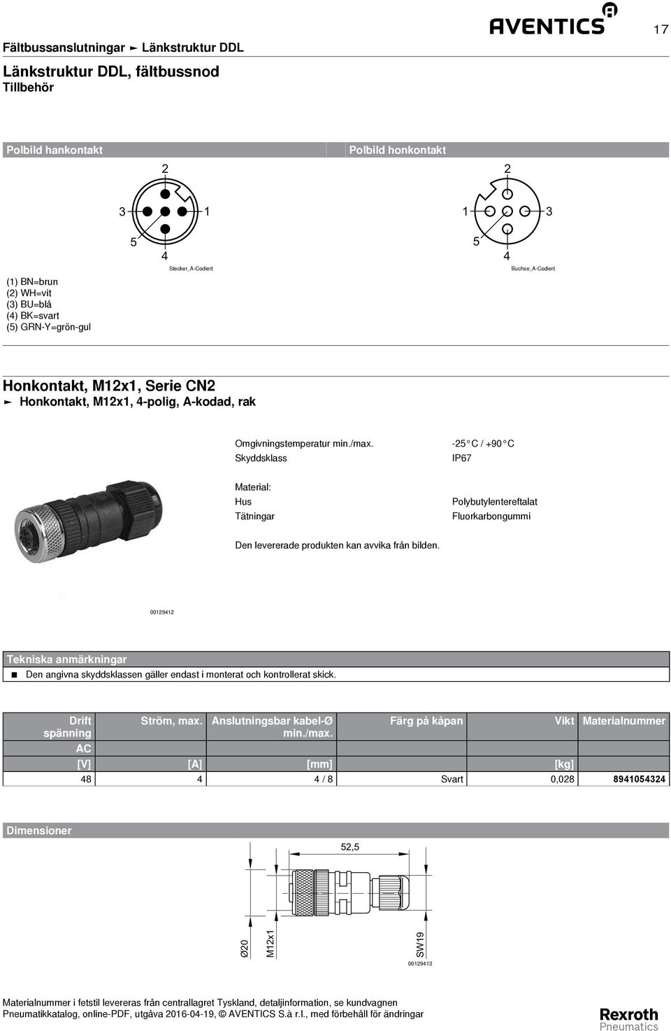 Skyddsklass -25 C / +90 C IP67 Material: Hus Tätningar Polybutylentereftalat Fluorkarbongummi Den levererade produkten kan avvika från bilden.