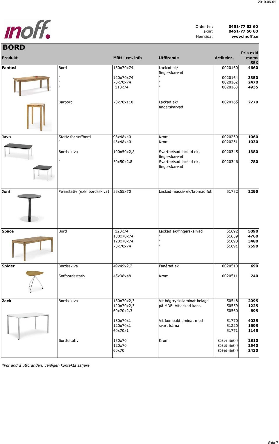 fingerskarvad Joni Pelarstativ (exkl bordsskiva) 55x55x70 Lackad massiv ek/kromad fot 51782 2295 Space Bord 120x74 Lackad ek/fingerskarvad 51692 5090 180x70x74 " 51689 4760 120x70x74 " 51690 3480