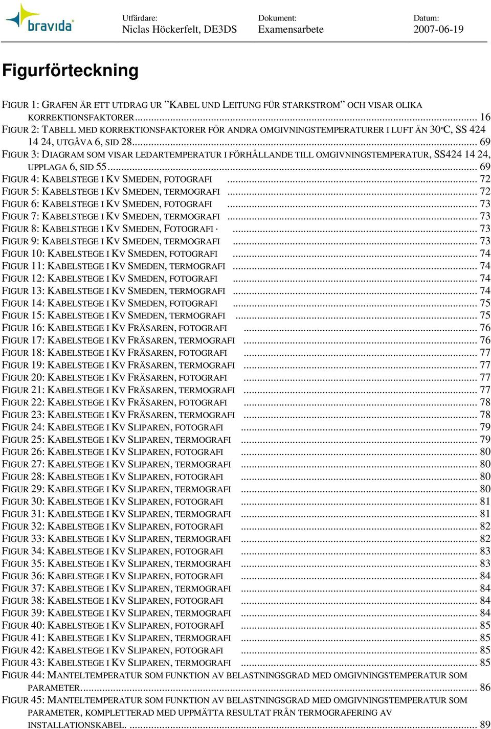 .. 69 FGUR 3: DAGRAM SOM VSAR LEDARTEMPERATUR FÖRHÅLLANDE TLL OMGVNNGSTEMPERATUR, SS424 14 24, UPPLAGA 6, SD 55... 69 FGUR 4: KABELSTEGE KV SMEDEN, FOTOGRAF.