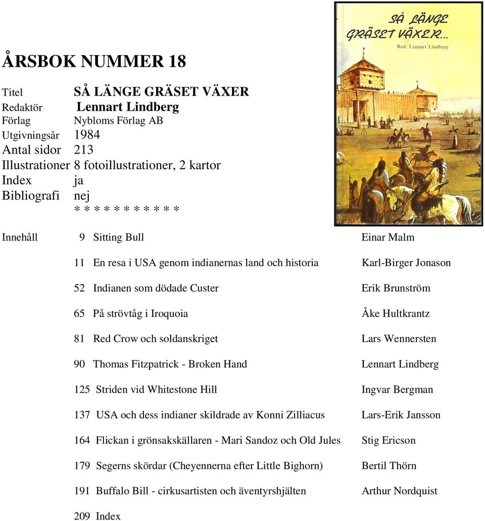 90 Thomas Fitzpatrick - Broken Hand Lennart Lindberg 125 Striden vid Whitestone Hill Ingvar Bergman 137 USA och dess indianer skildrade av Konni Zilliacus Lars-Erik Jansson 164 Flickan i