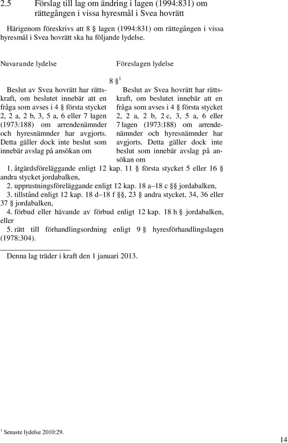 Nuvarande lydelse Föreslagen lydelse Beslut av Svea hovrätt har rättskraft, om beslutet innebär att en fråga som avses i 4 första stycket 2, 2 a, 2 b, 3, 5 a, 6 eller 7 lagen (1973:188) om