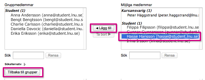 egna grupps aktiviteter. Separata/Olika grupper innebär att de inte ens kan se vad som görs i andra grupper. Ska du inte arbeta med grupper väljer du förstås alternativet Inga grupper.