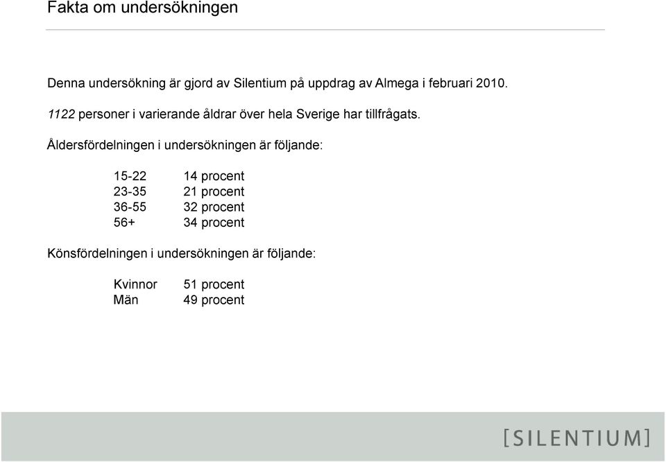 Åldersfördelningen i undersökningen är följande: 15-22 14 procent 23-35 21 procent 36-55 32