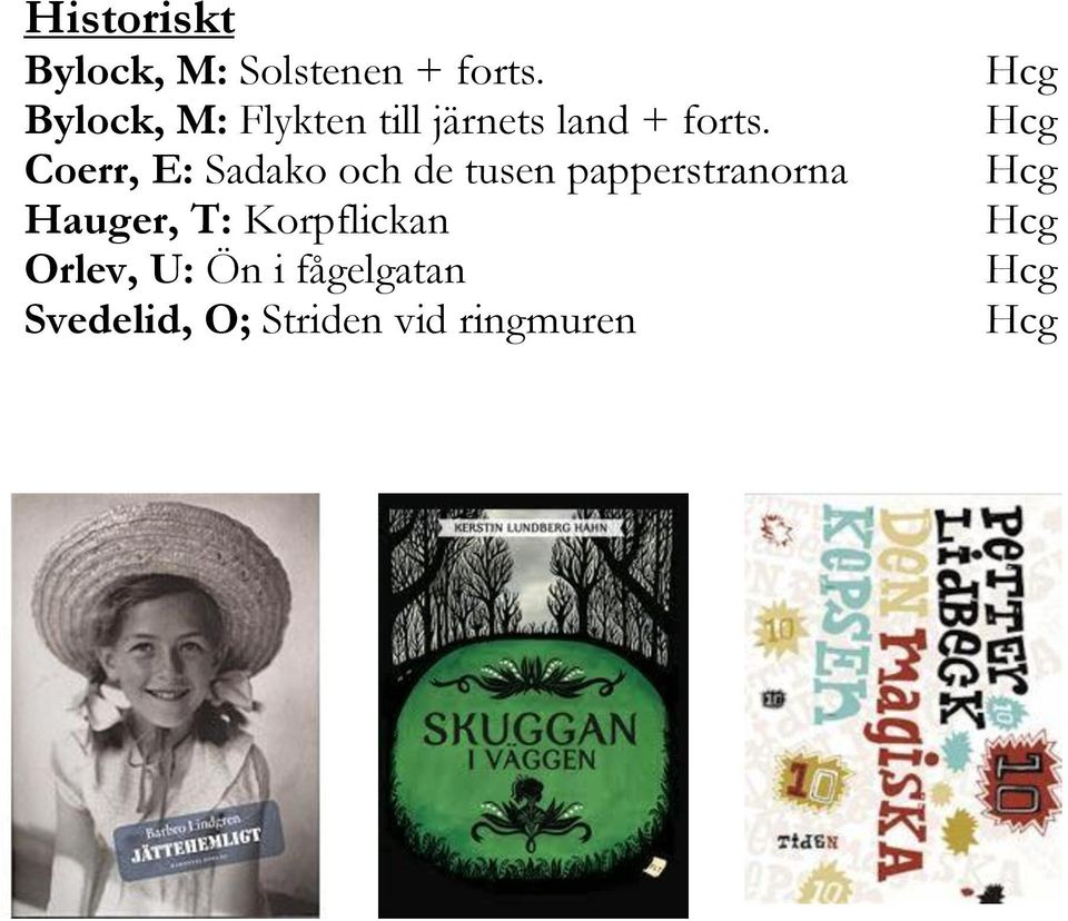 Coerr, E: Sadako och de tusen papperstranorna Hauger,