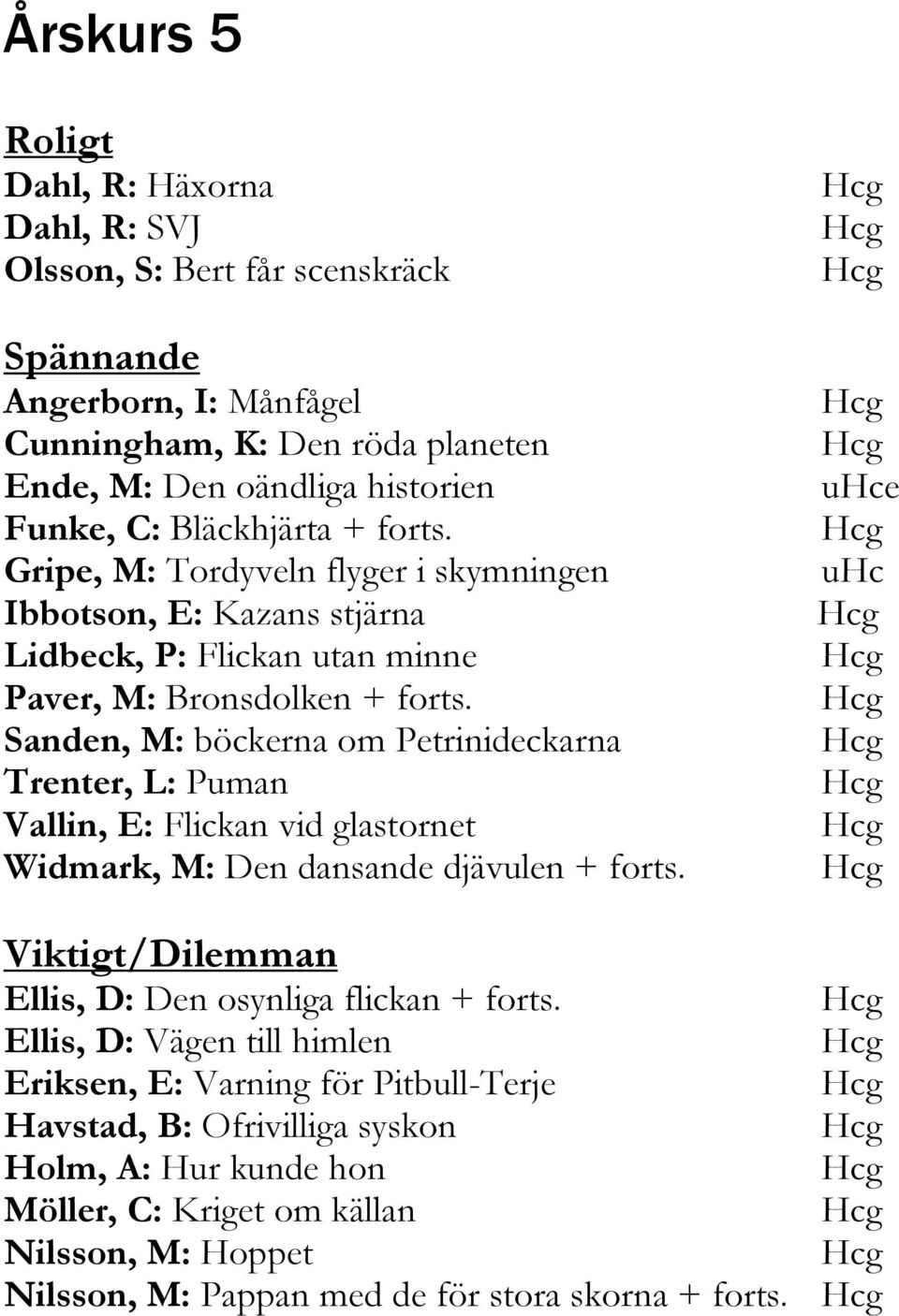 Sanden, M: böckerna om Petrinideckarna Trenter, L: Puman Vallin, E: Flickan vid glastornet Widmark, M: Den dansande djävulen + forts.