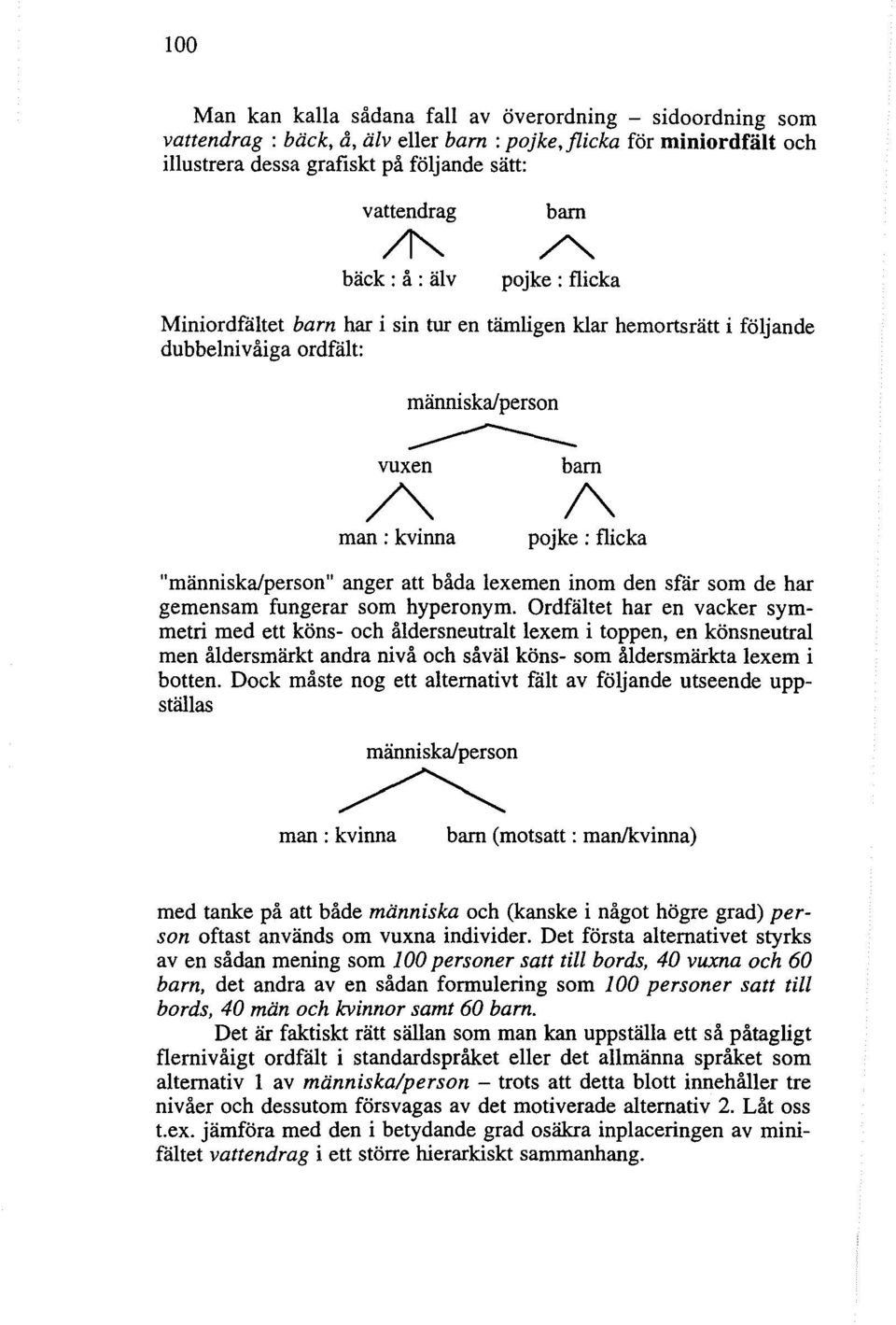 "människa/person" anger att båda lexemen inom den sfär som de har gemensam fungerar som hyperonym.