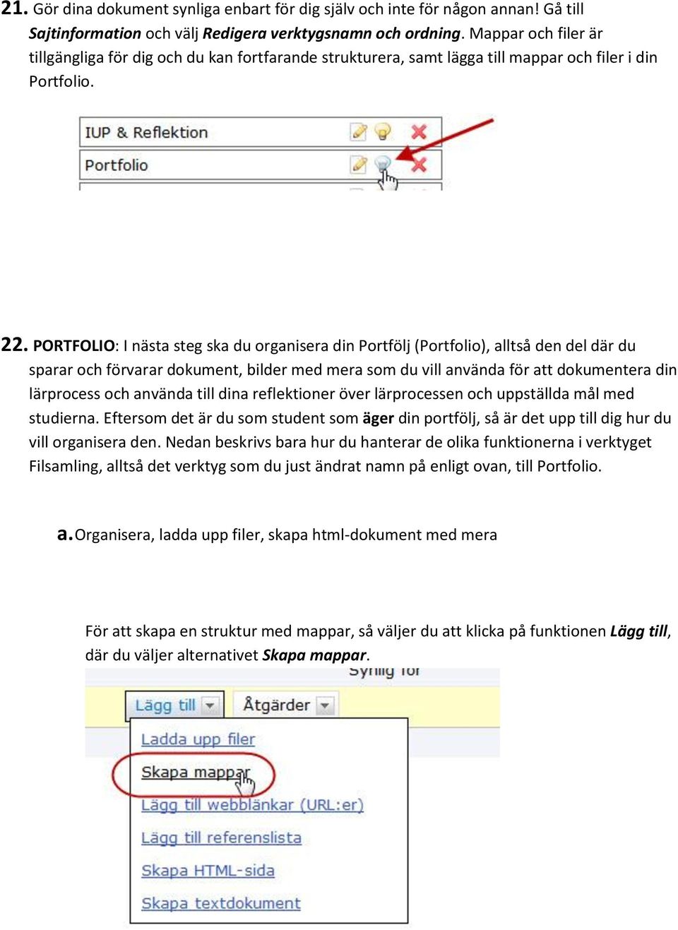 PORTFOLIO: I nästa steg ska du organisera din Portfölj (Portfolio), alltså den del där du sparar och förvarar dokument, bilder med mera som du vill använda för att dokumentera din lärprocess och