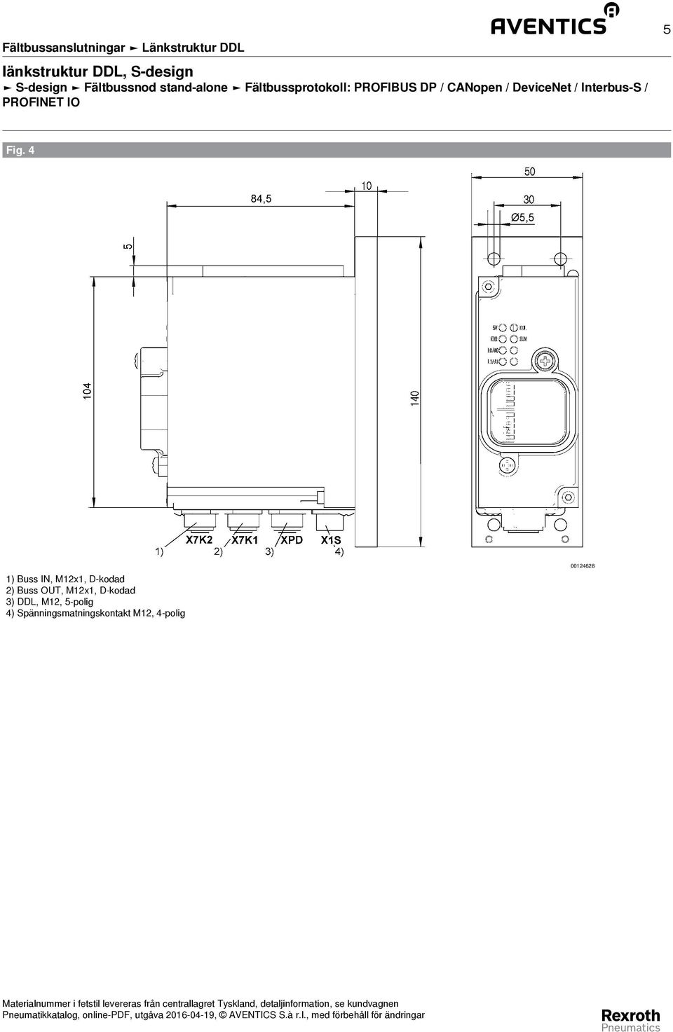 Buss OUT, M12x1, D-kodad 3) DDL, 4)