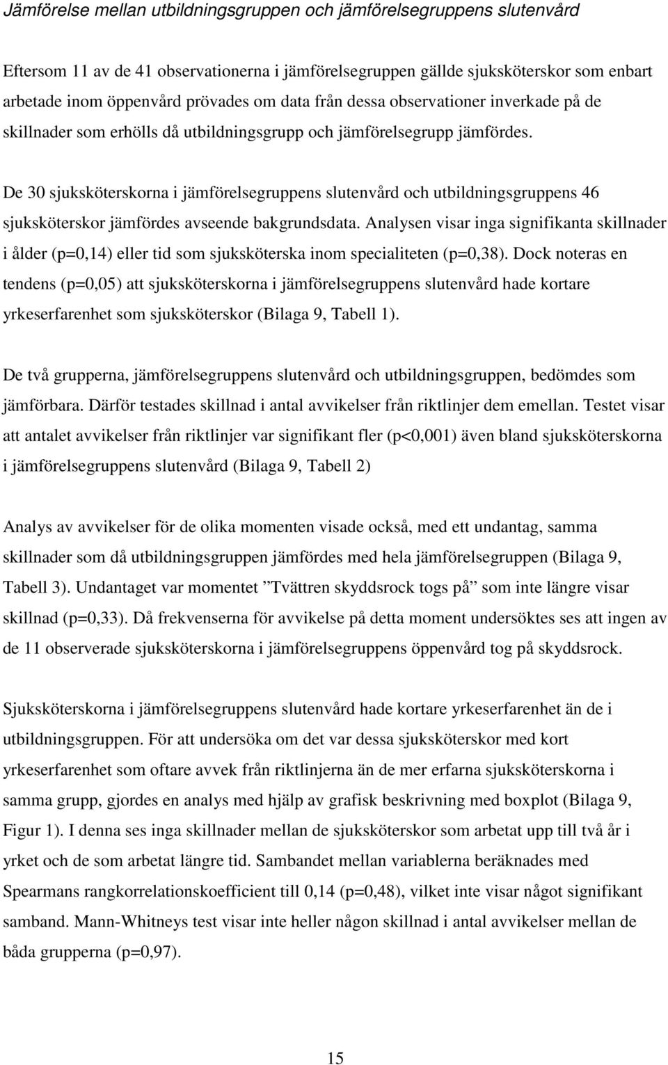 De 30 sjuksköterskorna i jämförelsegruppens slutenvård och utbildningsgruppens 46 sjuksköterskor jämfördes avseende bakgrundsdata.