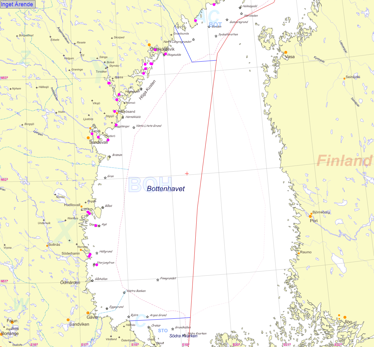 Bottenhavets SAR-område Karta : Bottenhavets SAR-område med markerade