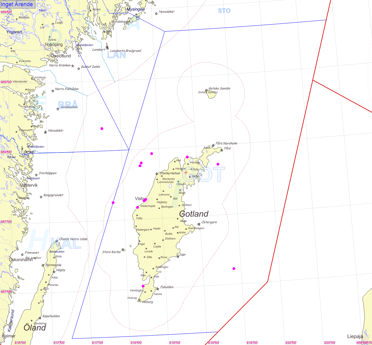 Gotlands SAR-område Karta : Gotlands SAR-område med markerade
