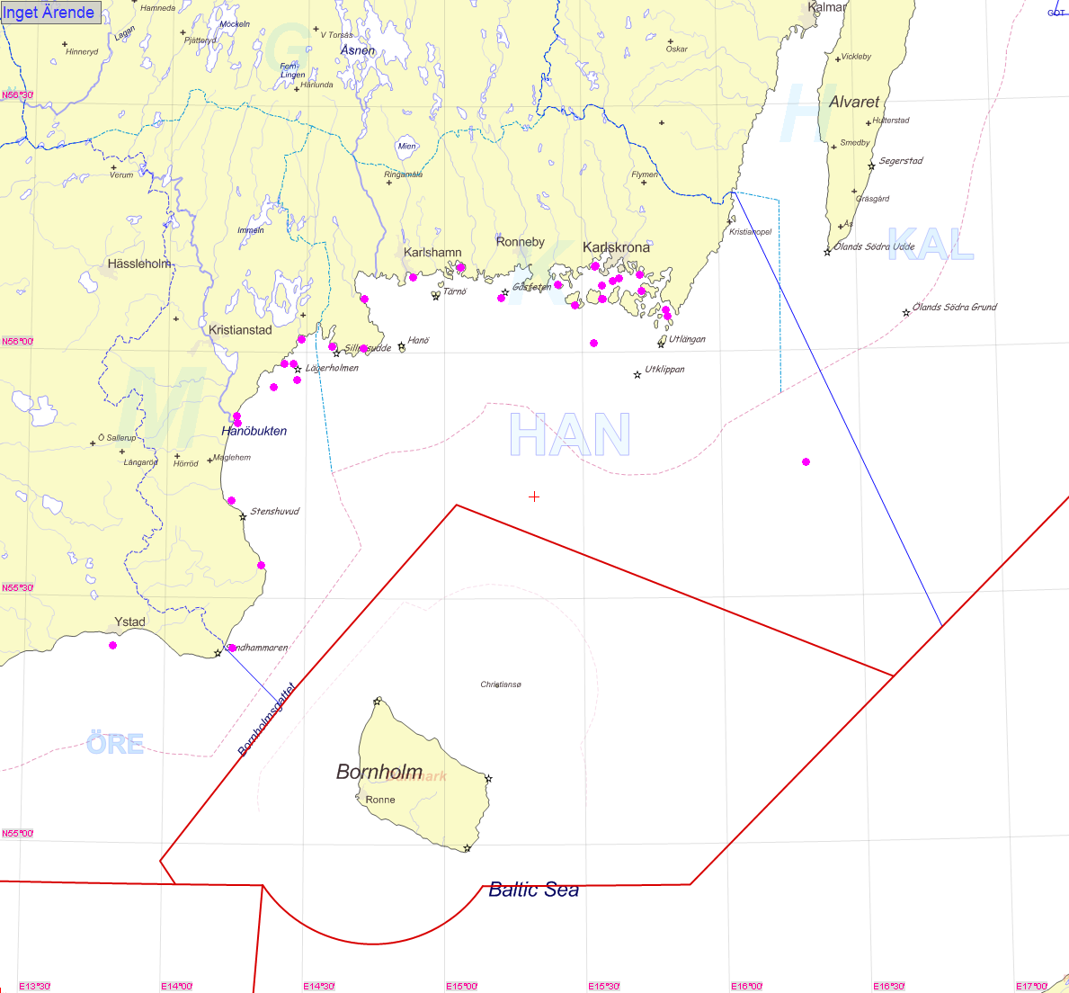 Hanöbuktens SAR-område Karta 8: Hanöbuktens SAR-område med markerade