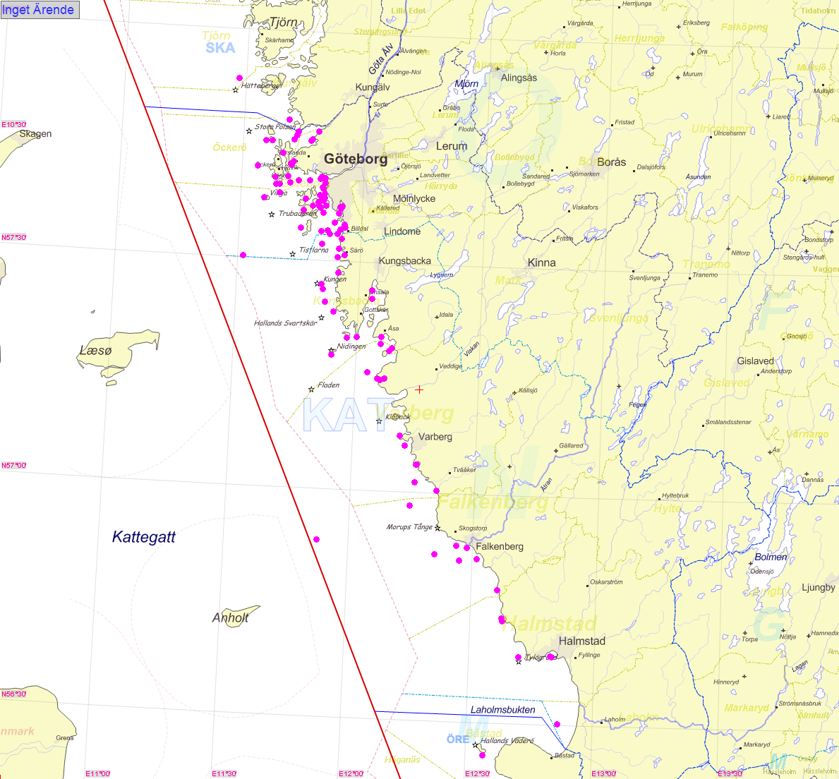 Kattegatts SAR-område Karta : Kattegatts SAR-område med markerade