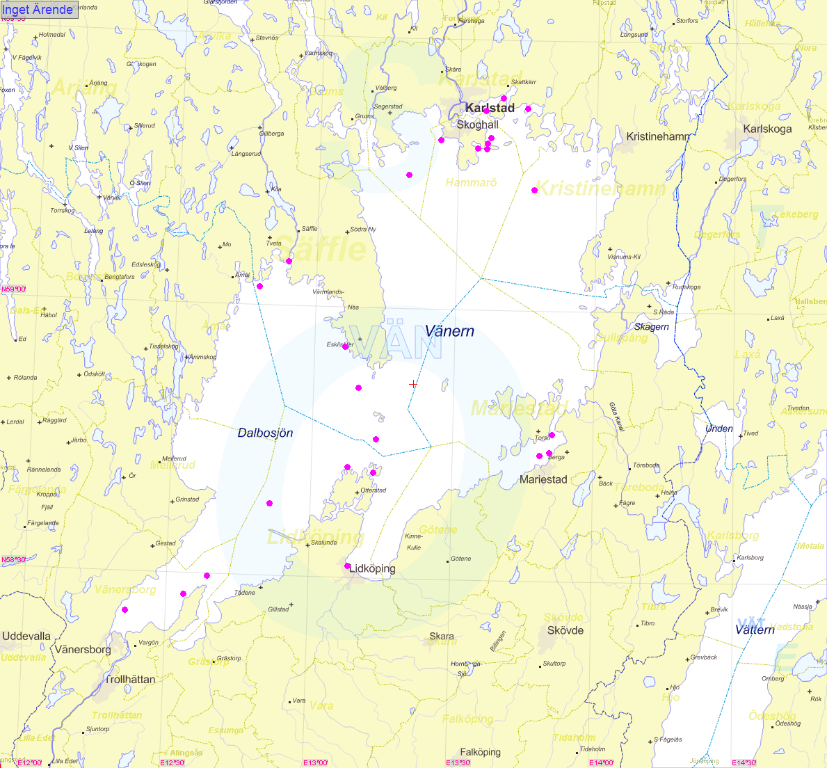 Vänerns SAR-område Karta : Vänerns SAR-område med markerade