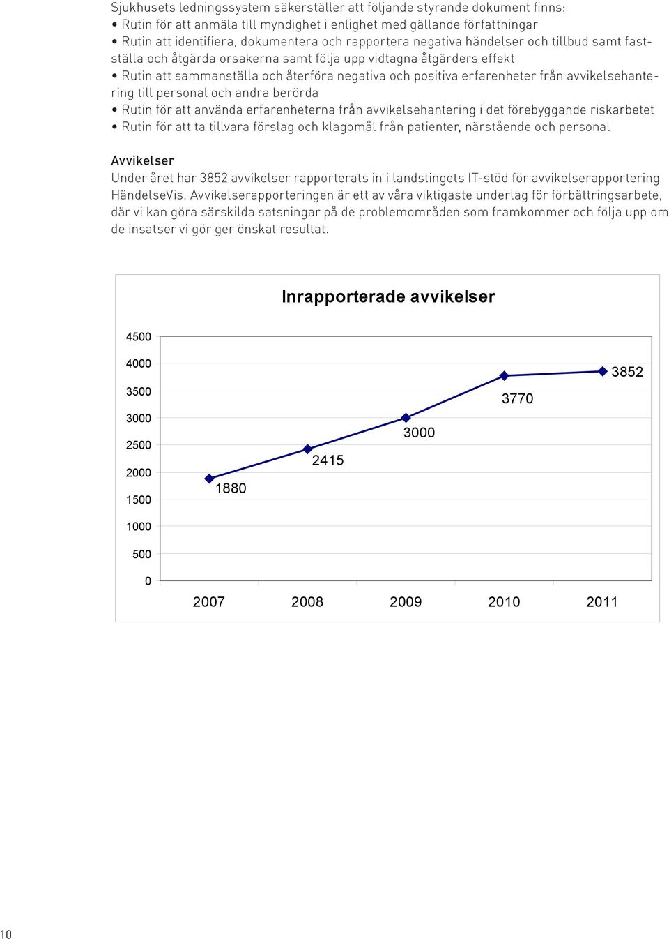 avvikelsehantering till personal och andra berörda Rutin för att använda erfarenheterna från avvikelsehantering i det förebyggande riskarbetet Rutin för att ta tillvara förslag och klagomål från