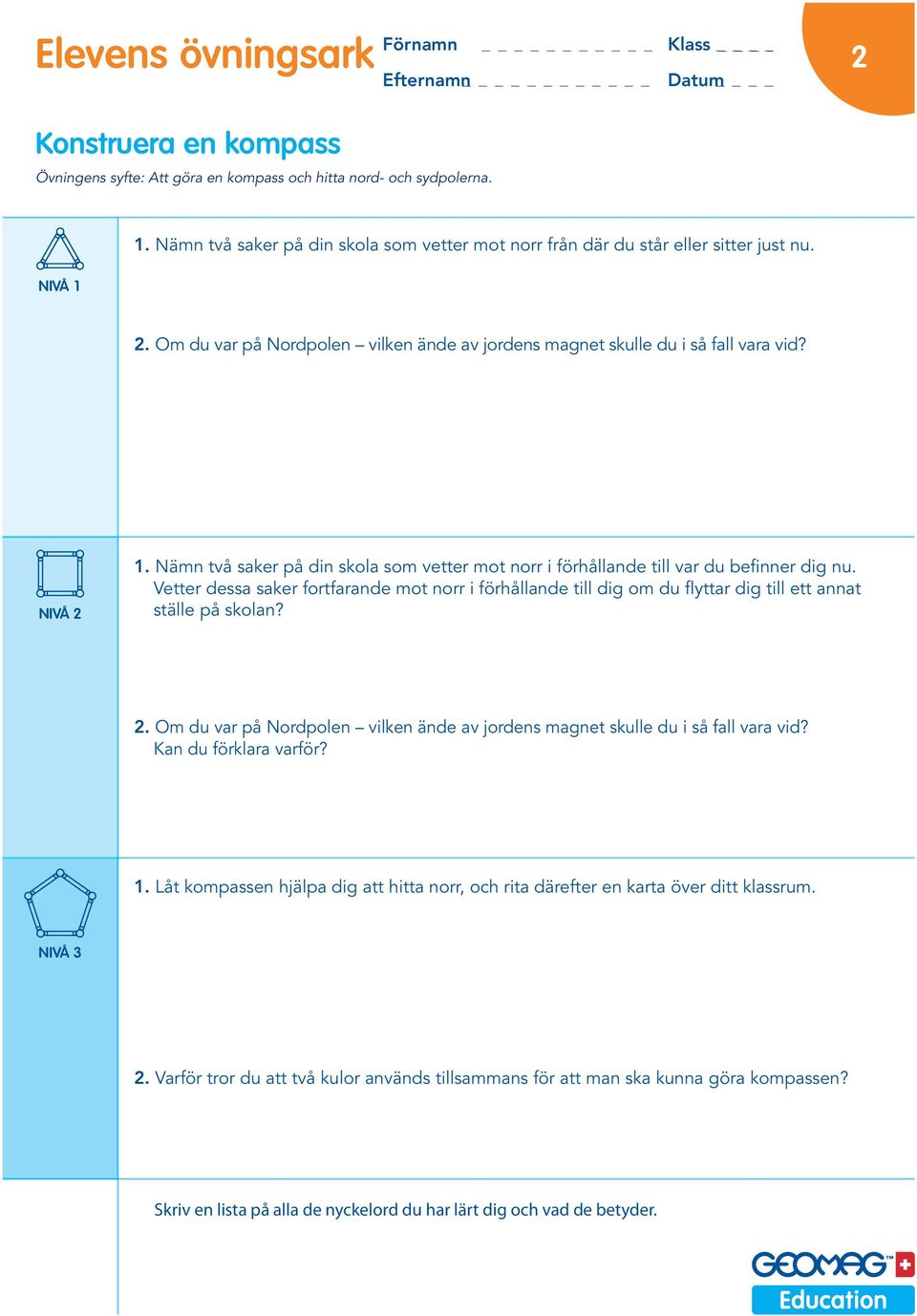 Vetter dessa saker fortfarande mot norr i förhållande till dig om du flyttar dig till ett annat ställe på skolan? 2.