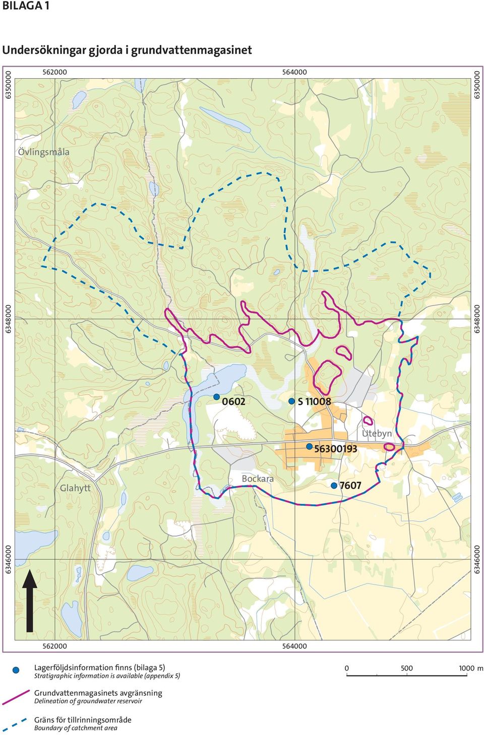 Lagerföljdsinformation finns (bilaga 5) Stratigraphic information is available (appendix 5) 0 500 1000 m