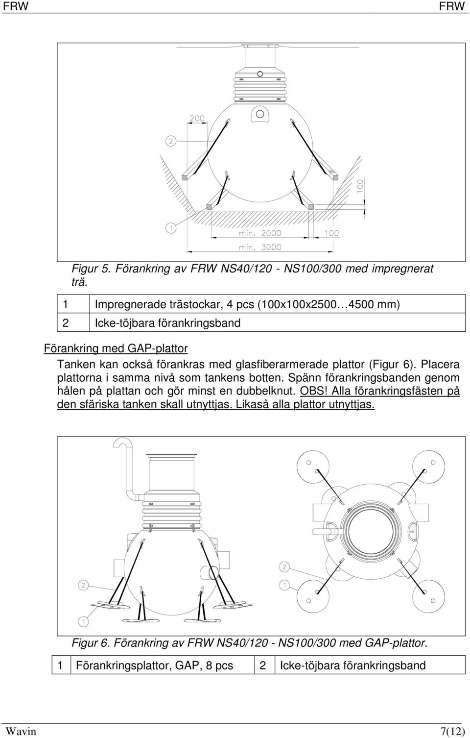 glasfiberarmerade plattor (Figur 6). Placera plattorna i samma nivå som tankens botten.