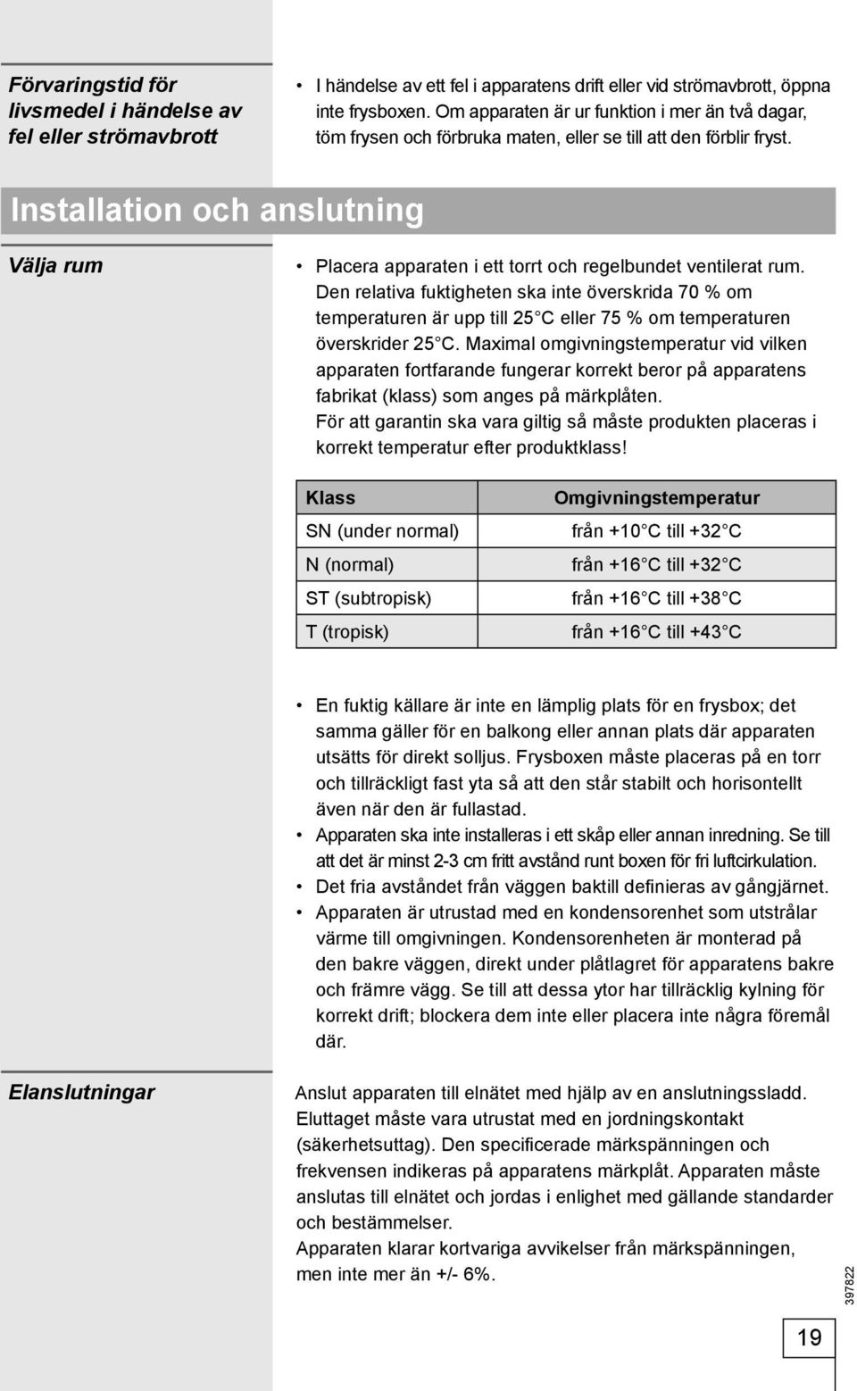 Installation och anslutning Välja rum Placera apparaten i ett torrt och regelbundet ventilerat rum.