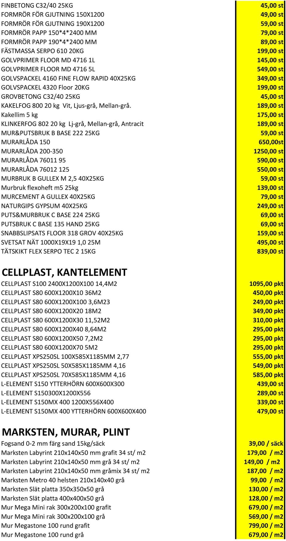 Kakellim 5 kg KLINKERFOG 802 20 kg Lj-grå, Mellan-grå, Antracit MUR&PUTSBRUK B BASE 222 25KG MURARLÅDA 150 MURARLÅDA 200-350 MURARLÅDA 76011 95 MURARLÅDA 76012 125 MURBRUK B GULLEX M 2,5 40X25KG