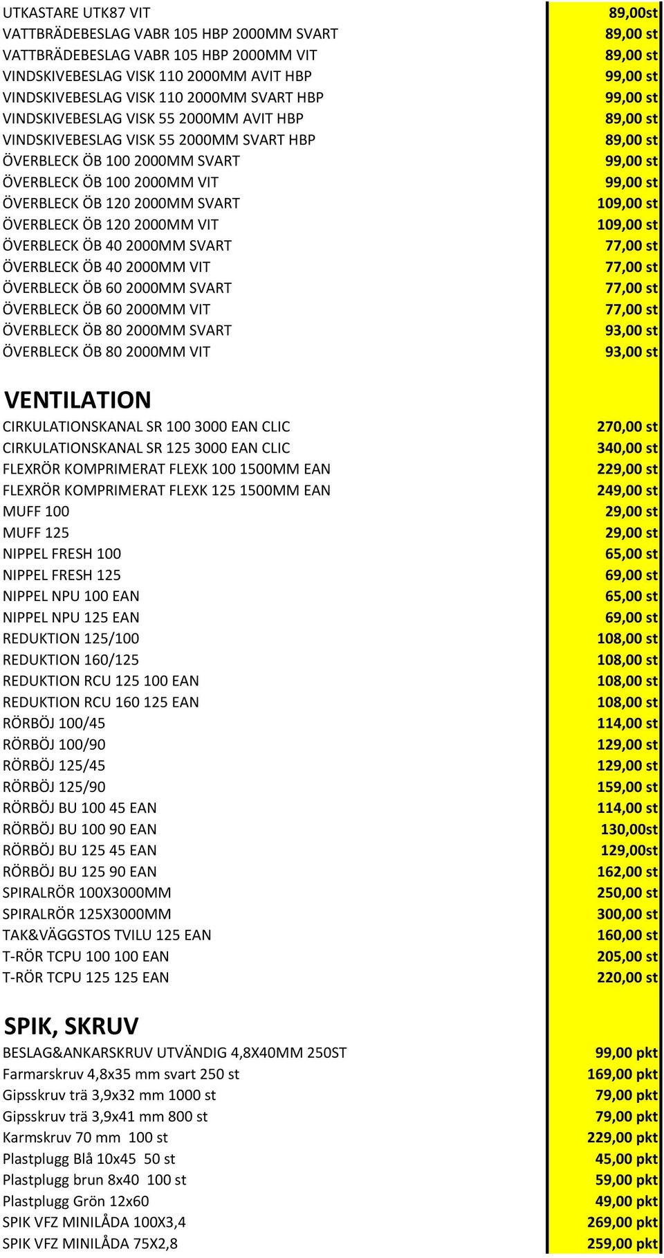 ÖVERBLECK ÖB 40 2000MM SVART ÖVERBLECK ÖB 40 2000MM VIT ÖVERBLECK ÖB 60 2000MM SVART ÖVERBLECK ÖB 60 2000MM VIT ÖVERBLECK ÖB 80 2000MM SVART ÖVERBLECK ÖB 80 2000MM VIT VENTILATION CIRKULATIONSKANAL