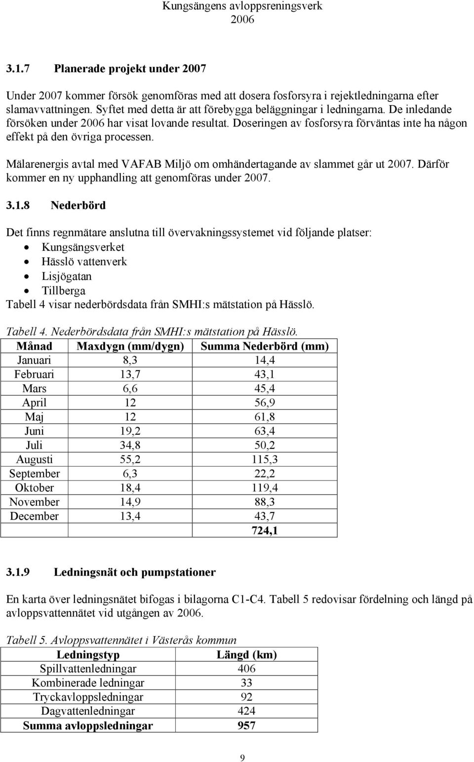 Mälarenergis avtal med VAFAB Miljö om omhändertagande av slammet går ut 2007. Därför kommer en ny upphandling att genomföras under 2007. 3.1.